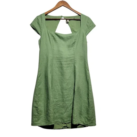 House of Harlow 1960 | Dresses | House Of Harlow 96 Size Medium 100 Linen  Green Sheath Dress Cap Sleeve Lined | Poshmark